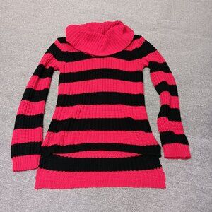 striped high/low cowl neck sweater